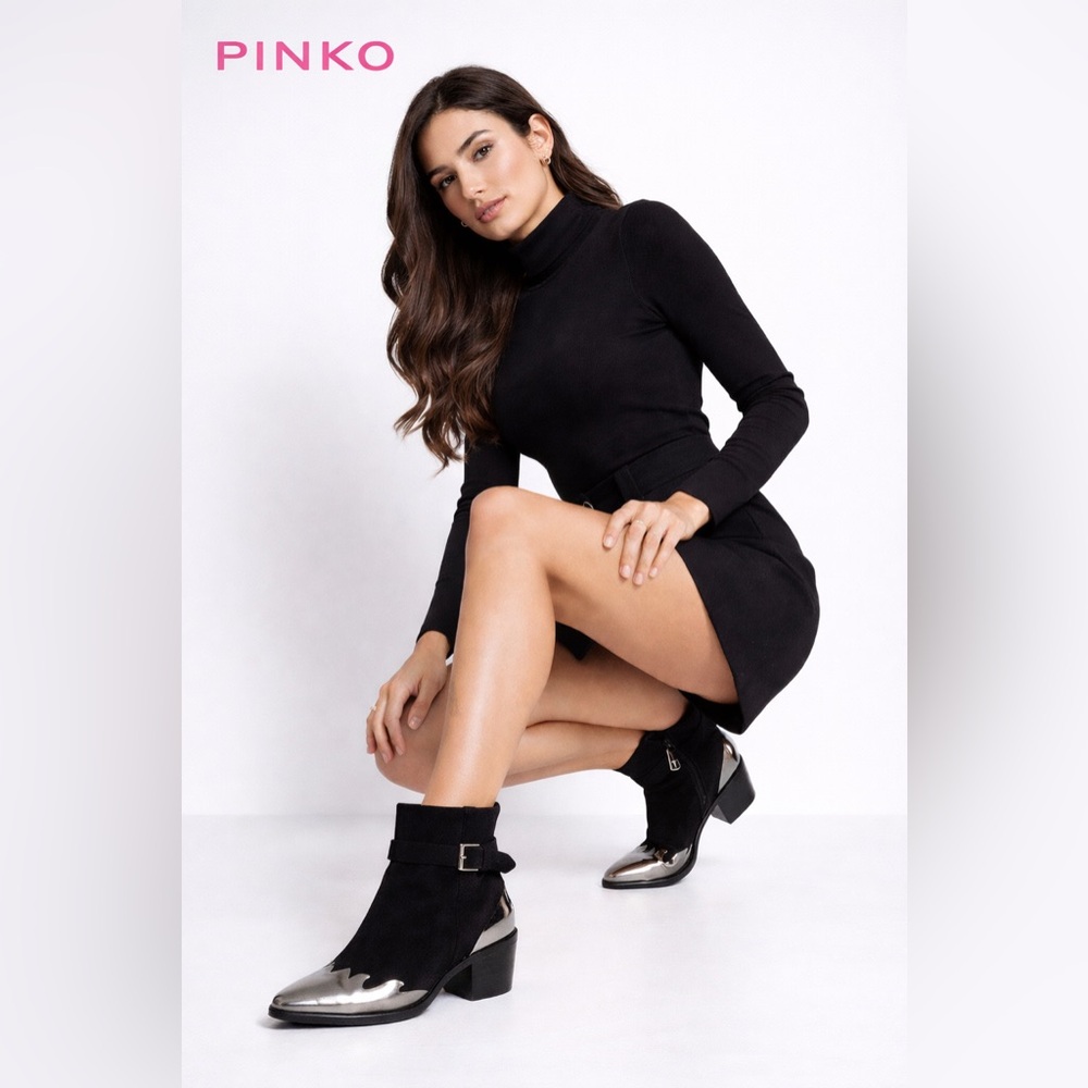 PINKO Cowgirl Western boots  women’s black ankle boots GC suede they fit 9